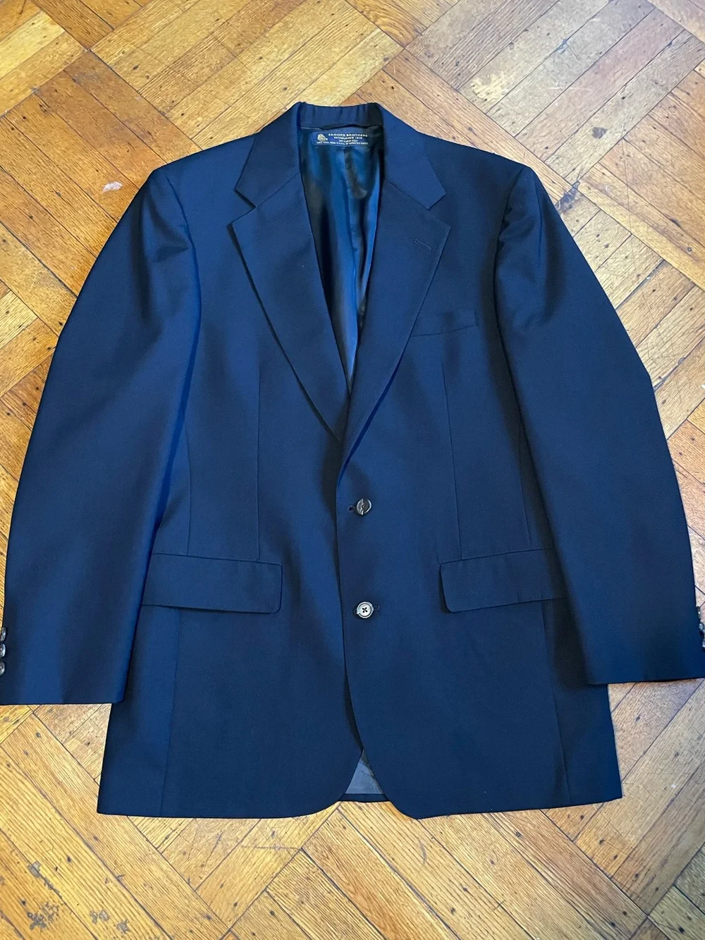 Vintage Brooks Brothers Navy Blue 100% Wool Blazer Men 44R USA Made 2-Button